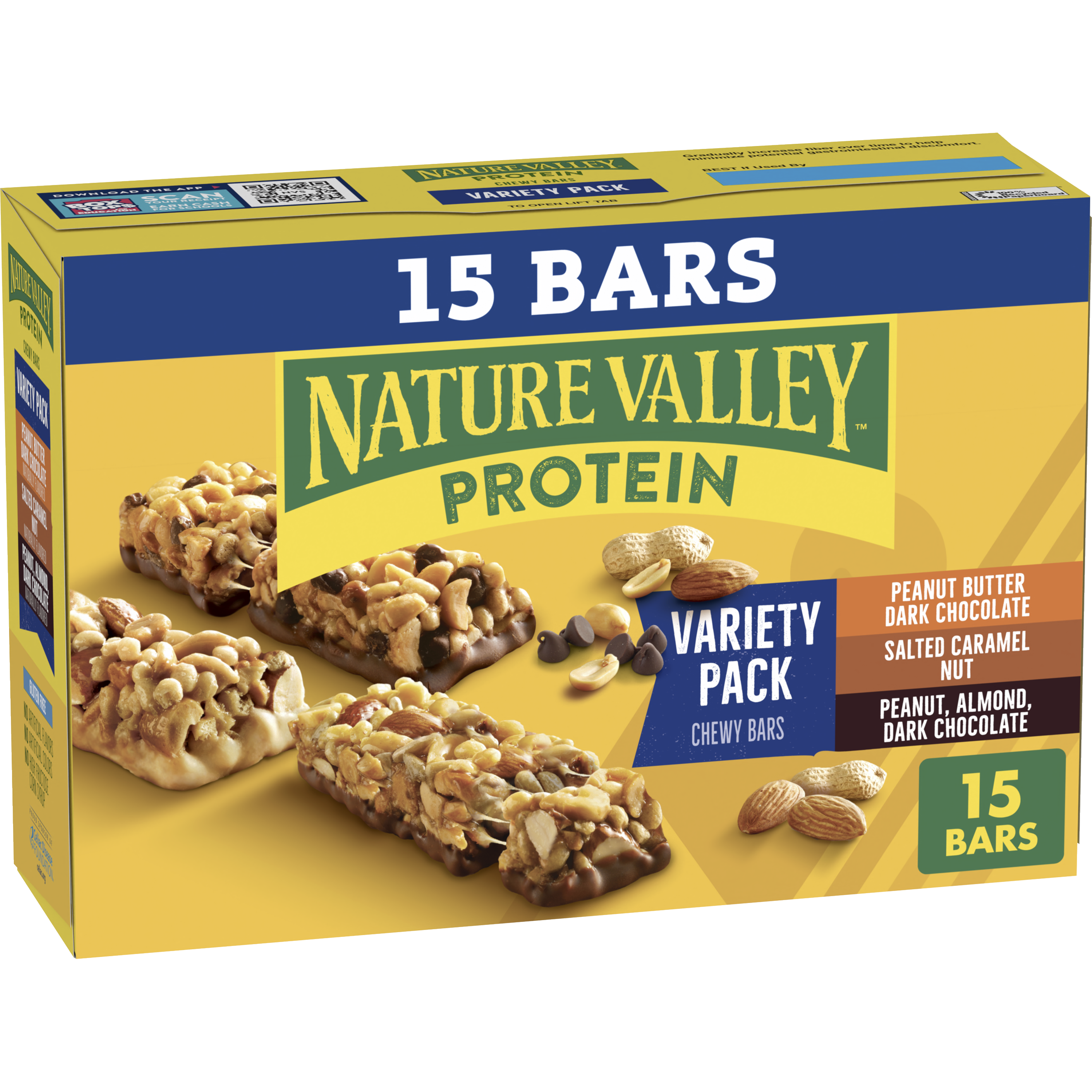 Peanut Butter Dark Chocolate Salted Caramel Nut Almond & Protein Chewy Bars Variety Pack 15ct | Clean Nutrition Support